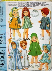 9061 1967 MCCALLS 12-16'', 14-18''; 17"-20"  DOLL COAT, HAT, ROBE, UNDIES PATTERN choice